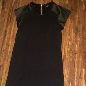 ZARA black mini dress with pho leather sleeves